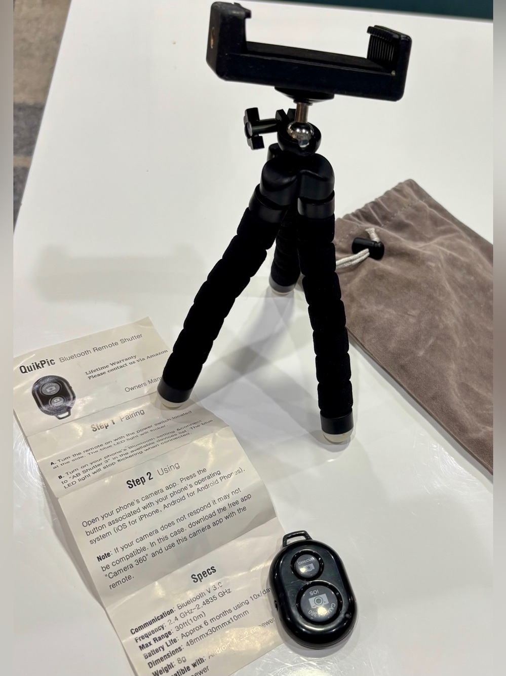 Black Flexible Tripod with Bluetooth Remote